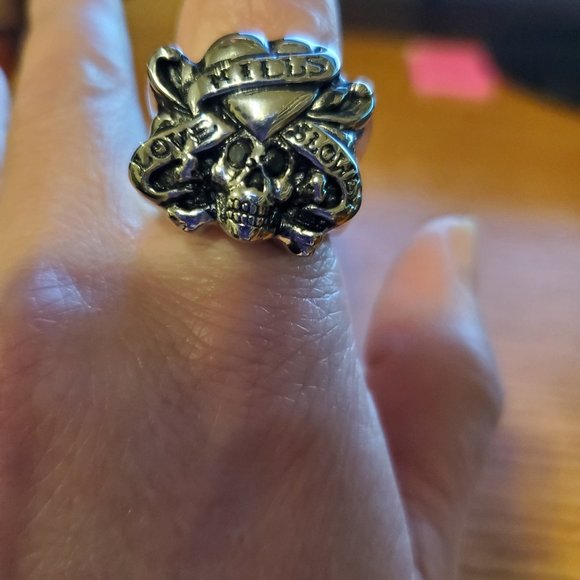 Black Crystal Skull Heart Ring in Stainless steel - Picture 4 of 4